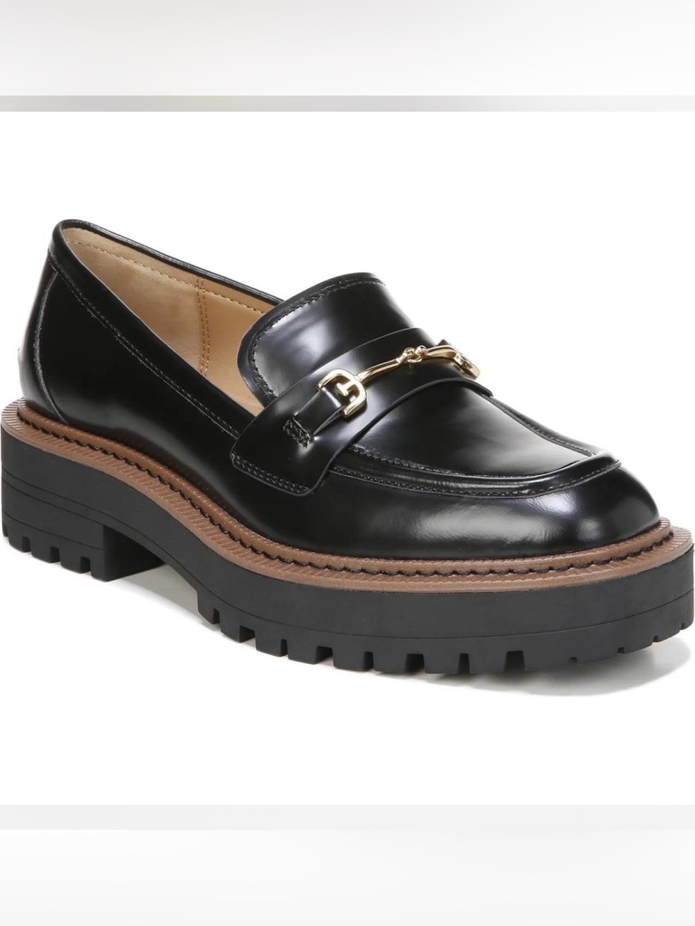 Sam Edelman Black Lug-Sole Loafer with Gold Bit